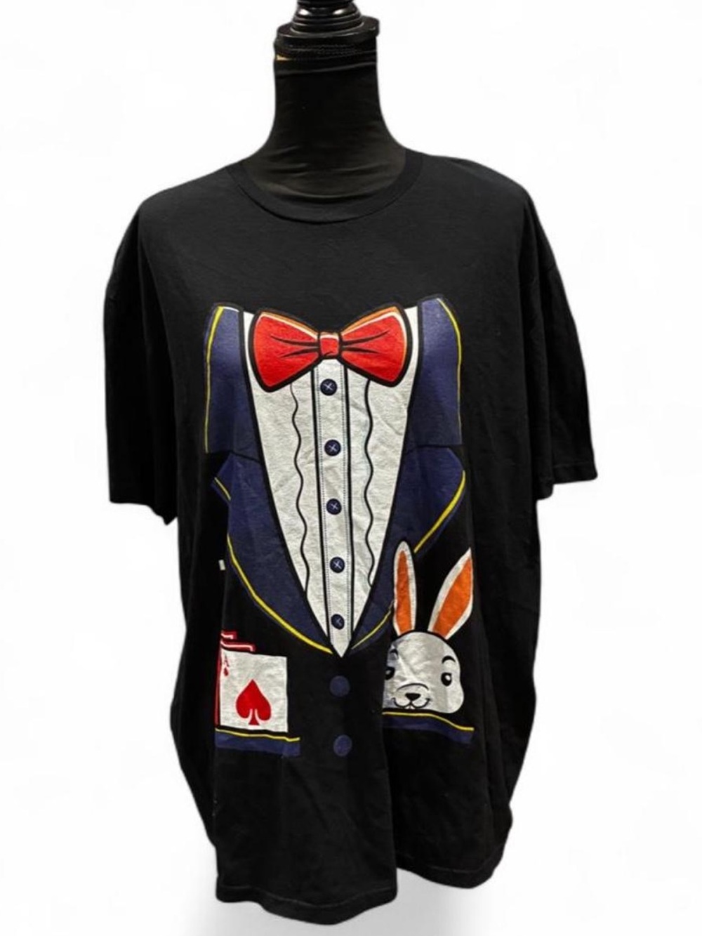 Gildan Black Graphic Tee with Red Bow Tie and Bunny Print